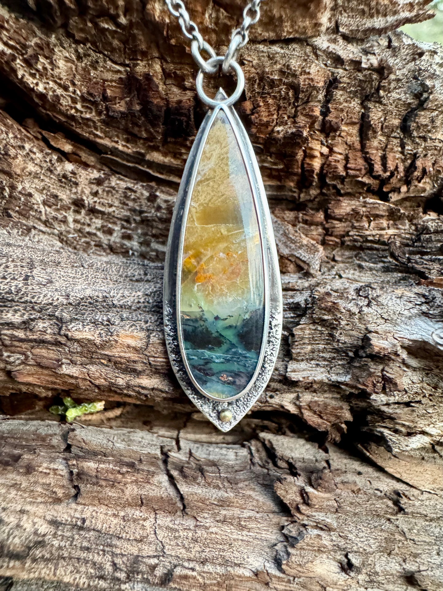 Indonesian Opalized Petrified Wood Pendant – Sterling Silver & 18K Gold