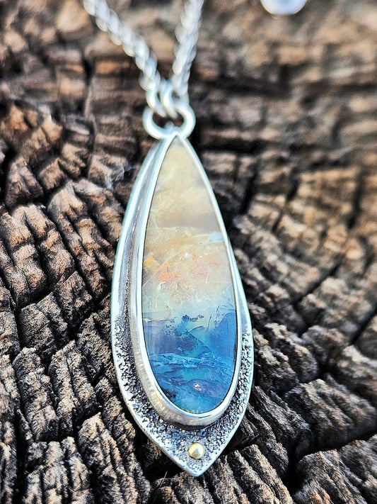 Indonesian Opalized Petrified Wood Pendant – Sterling Silver & 18K Gold