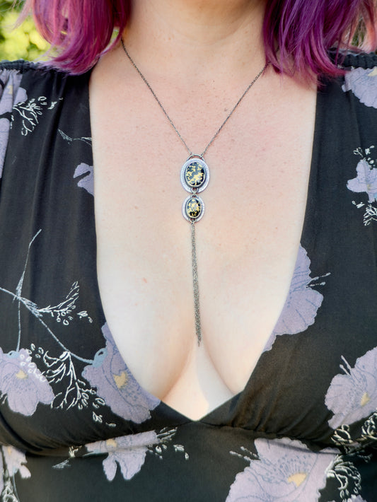Goldenite Double Stone Pendant with Sterling Silver Drop Chain